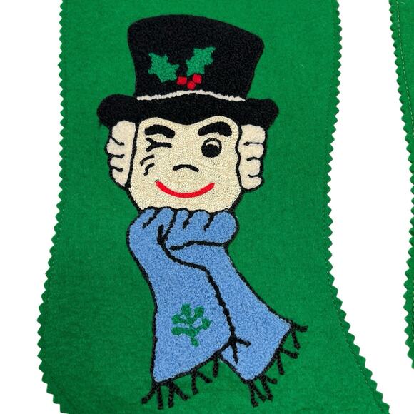 1960s MCM Felt Crewel Christmas Stockings Set of 2 Victorian Lady Gentlemen MONO - Picture 2 of 11